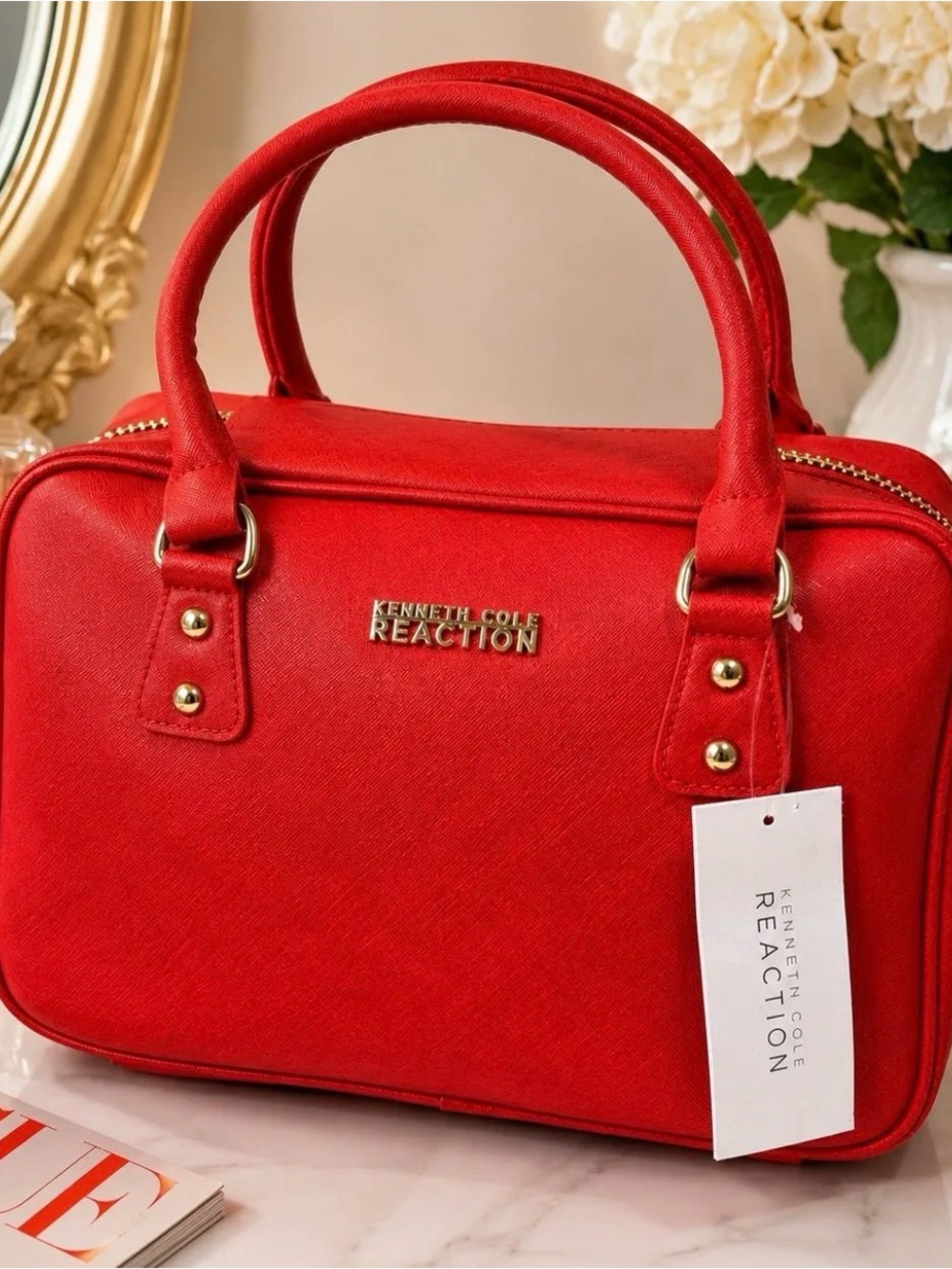 Kenneth Cole Reaction “Express” Satchel Bag – Persimmon Red PVC Handbag NWT